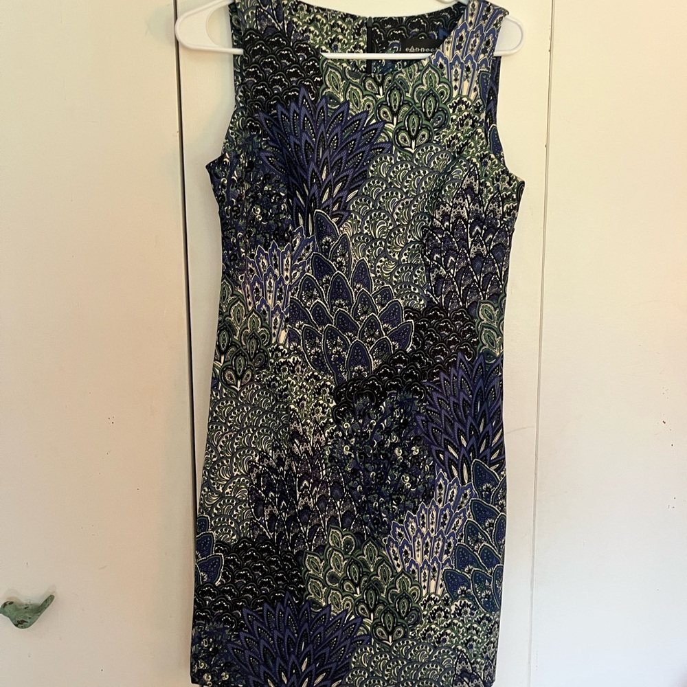 Connected Apparel Blue and Green Sheath Mini Dress